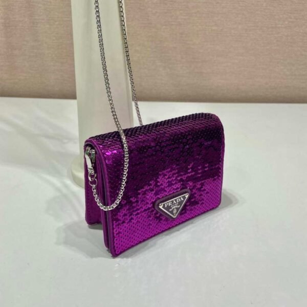 Replica Prada sequins-studded card holder with shoulder strap 1MR024 Purple