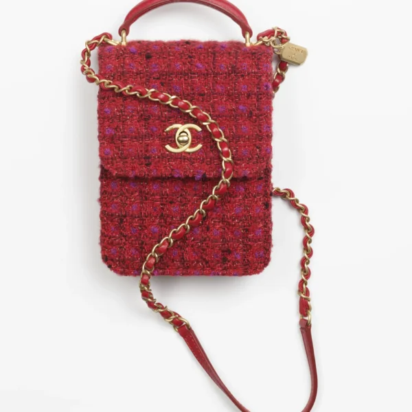 CHANEL / MINI FLAP BAG WITH TOP HANDLE Wool Tweed. Lambski & Gold-Tone Metal Red. Purple & Black Ref.  AS4285 B13746 N7491
