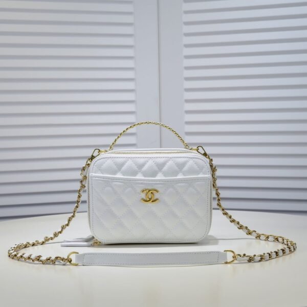 Chanel Caviar alphabet Camera chain crossbody White handle bag