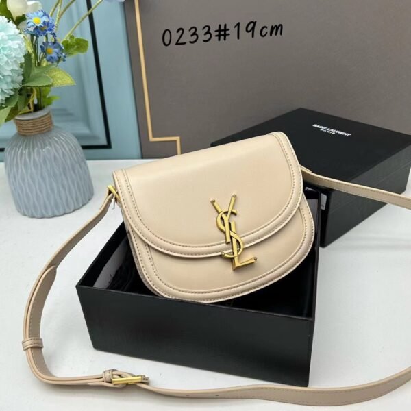YSL saddle cowhide leather shoulder bag 0233 apricot size: 19*16*6cm