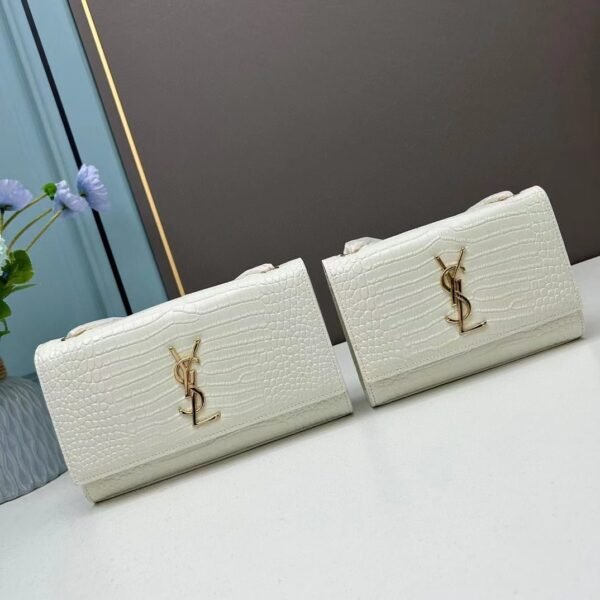 YSL Kat crocodile chain strap shoulder bag with gold hardware 7219 white size: 20*14*5cm/24*15*6cm