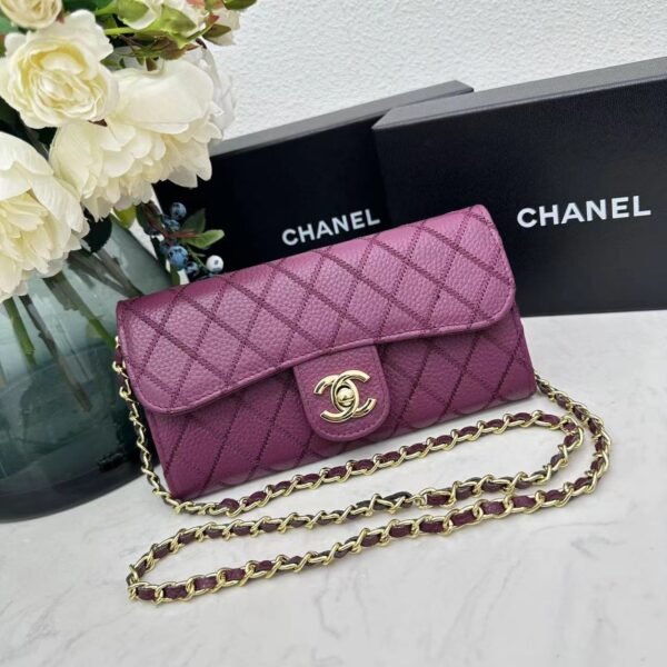 Chanel chain crossbody bag diamond and litchi cowhide purple 50098 size: 19*10*3.5㎝