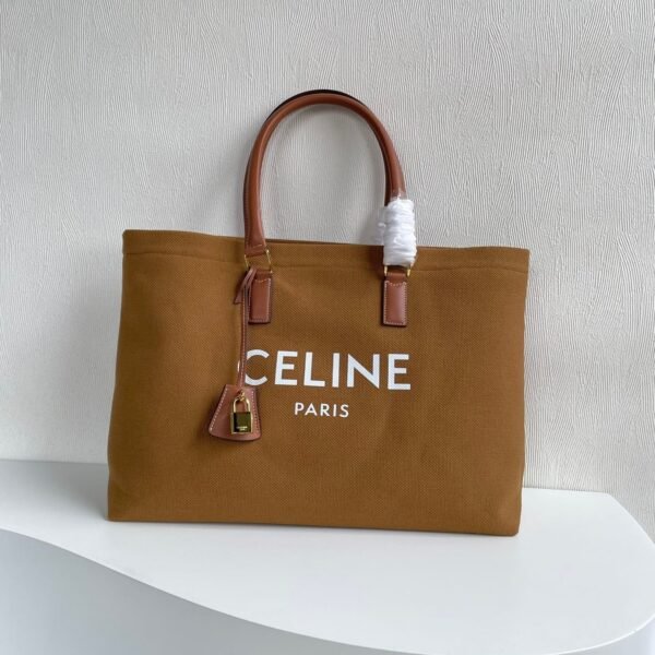 CELINE horizontal printed canvas and calfskin handbag brown Size: 44*32*16cm