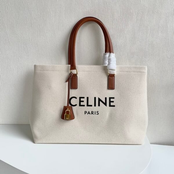 CELINE horizontal printed canvas and calfskin handbag white Size: 44*32*16cm
