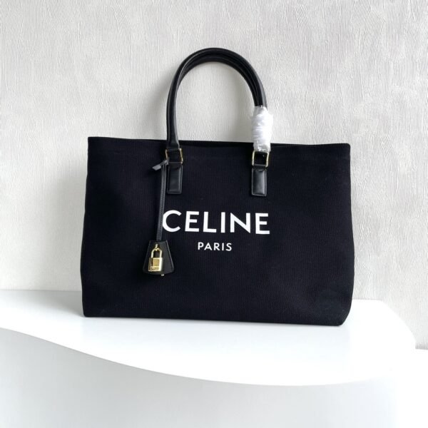 CELINE horizontal printed canvas and calfskin handbag Black Size: 44*32*16cm