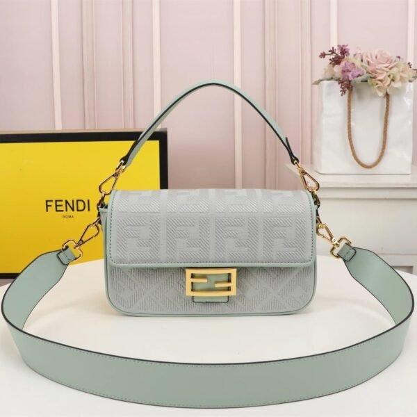 FENDI Baguette F embroidery Light Green shoulderbag F2029 Size: 26*5*15CM