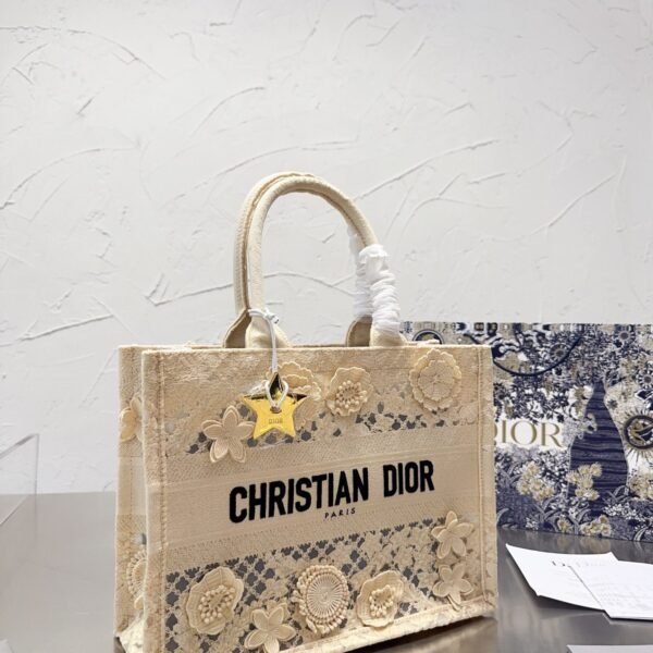 Dior 3D follower embossed jacquard book tote bag cream white size: 42cm /36cm /26cm