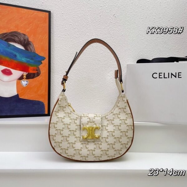 CELINE Arc de Triomphe Presbyopia pattern White Shoulder bag Underarm bag 3958 Size: 24*13cm
