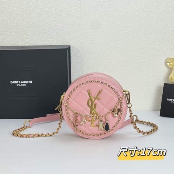 YSL round bun bag with chain strap pink size: 17cm