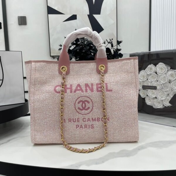 Chanel canvas tote bag Pink light gold size: 38cm